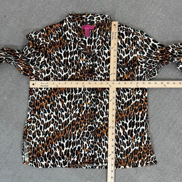 Betsy Johnson Leopard Print Sateen Flannel Pajama Set Brown Black Large - Picture 9 of 11